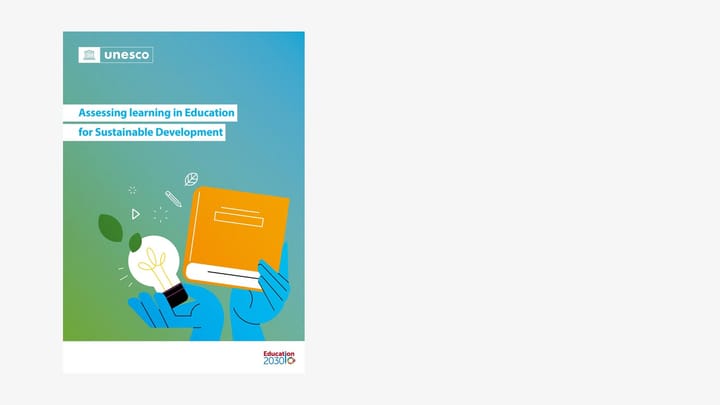 Cover of the UNESCO guidance tool 'Assessing learning in Education for Sustainable Development' set on a light gray banner